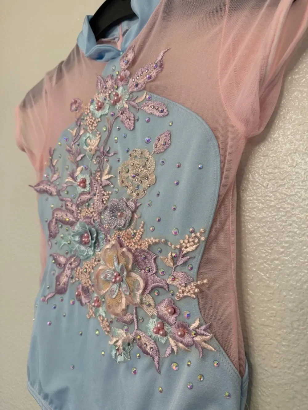 Ilo Gear Glamorous modest mandarin leotard custom solo dance costume blu pink LC